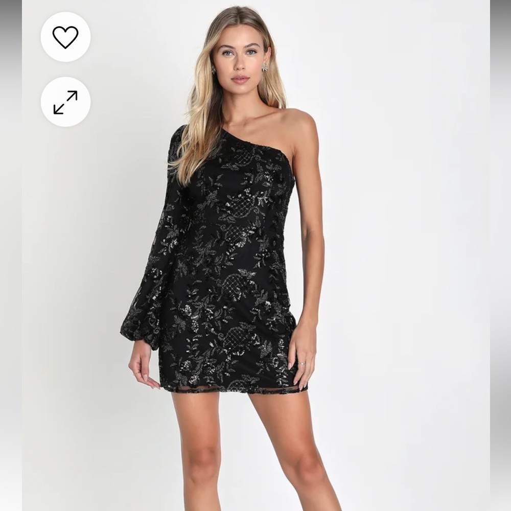 Lulus Sparkle Black Sequined One Shoulder Dress